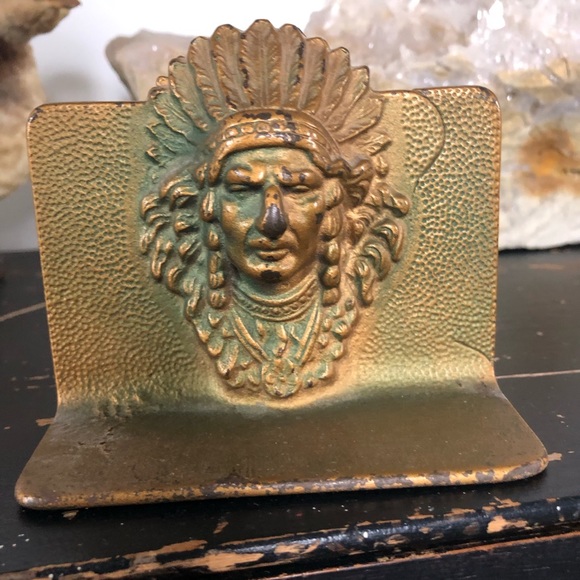 Vintage Brass Native American Bookends - Picture 7 of 10